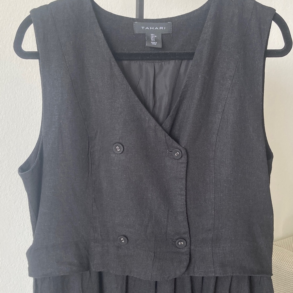 Tahari Black Sleeveless Maxi Dress with Vest Overlay - Picture 2 of 7